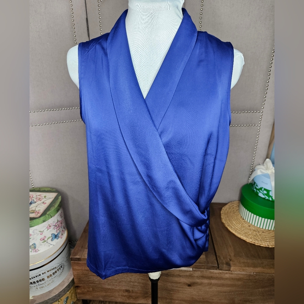 Banana Republic Factory Faux Wrap Sleeveless Top Sapphire Blue